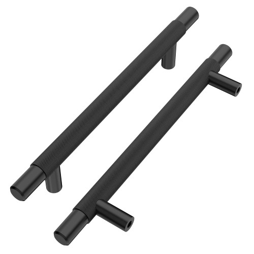 Alzassbg 10 Pack Matt Black Cabinet Pulls, 5 Inch(128mm) Hole Centers Cabinet Handles Kitchen Hardware Knurled T Bar European Style Drawer Handle Pull AL3015MB