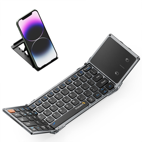 ProtoArc Foldable Bluetooth Keyboard with Touchpad, XK02 Folding Wireless Keyboard for Travel, Pocket-Sized Compact Portable Keyboard for iPad iPhone Tablet Laptop Windows iOS Android