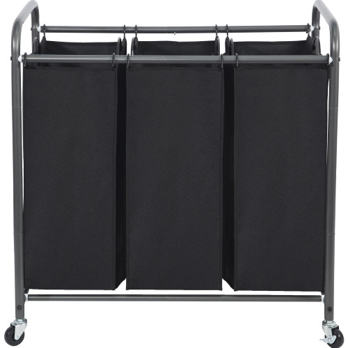 STO STO Laundry Sorter 3 Section, 3 Bag Laundry Hamper, Rolling Laundry Cart, Laundry Basket with Heavy Duty Lockable Wheels and Removable Bag for Clothes Storage, Black