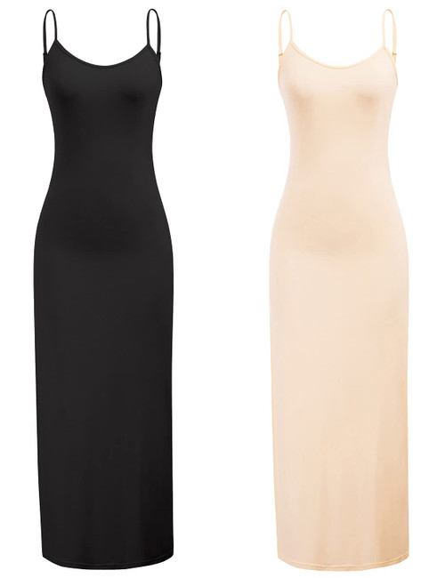 Kate Kasin 2 Pack Long Slip Dress Nightgown Full Slips For Under Dress Nude+Black Xl