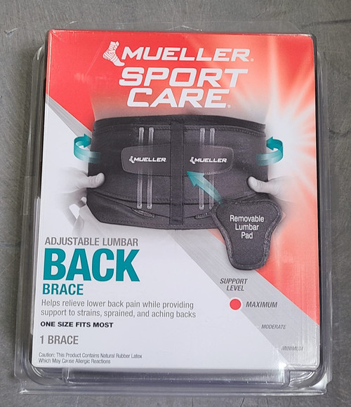 Mueller Adjustable Lumbar Back Brace, Black, One Size Fits Most, 1-Count Package