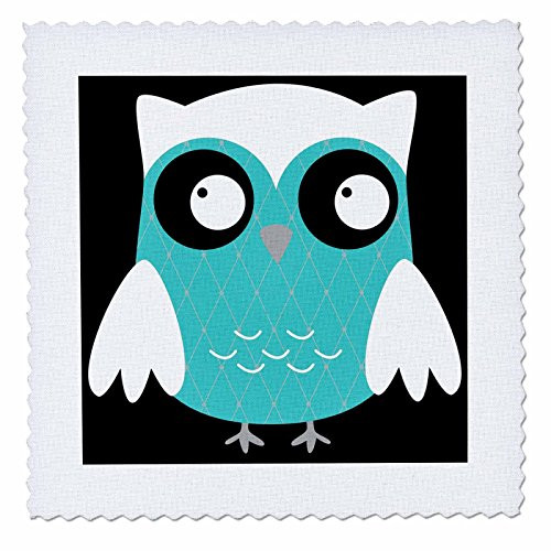3dRose qs_61029_3 Cute Bright Blue Diamond Patterned Owl Quilt Square, 8 by 8-Inch