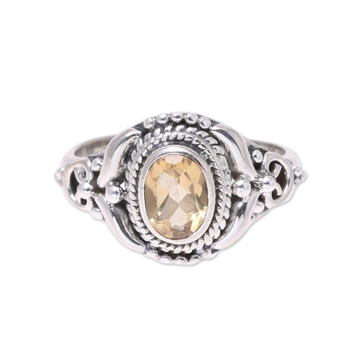 NOVICA Citrine .925 Sterling Silver Ring, Traditional Romantic'