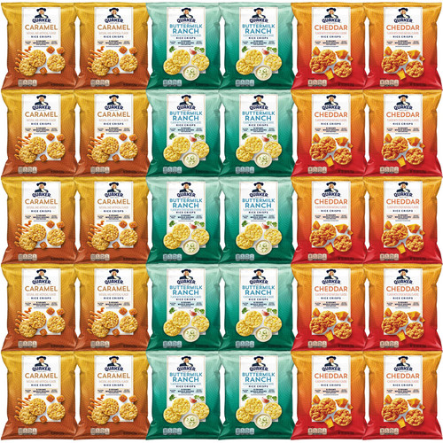 Quaker Rice Crisps Variety Pack - Assortment of Cheddar, Caramel and Buttermilk Ranch (30 Count)