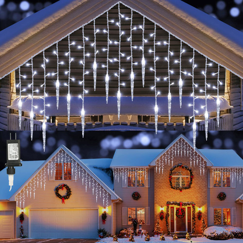 LYHOPE Christmas Icicle Lights, 432 LED 35.4ft 8 Modes Low Voltage Icicle String Lights with 72 Drops, Icicle Fairy Twinkle Lights for Xmas, Eaves, Wedding, Garden, Outdoor, Indoor Decor (Pure White) LYHOPE Christmas Icicle Lights, 432 LED 35.4ft 8 Modes Low Voltage Icicle String Lights with 72 Drops, Icicle Fairy Twinkle Lights for Xmas, Eaves, Wedding, Garden, Outdoor, Indoor Decor (Pure White)