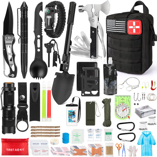 235Pcs Emergency Survival Kit and First Aid Kit Professional Survival Gear Tool with IFAK Molle System Compatible Bag, Gift for Men Camping Outdoor Adventure Boat Hunting Hiking & Earthquake (Black) 235Pcs Emergency Survival Kit and First Aid Kit Professional Survival Gear Tool with IFAK Molle System Compatible Bag, Gift for Men Camping Outdoor Adventure Boat Hunting Hiking & Earthquake (Black)