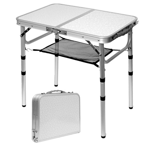 Folding Table Small Lightweight Portable Aluminum Camping Table Mini Foldable Table with Adjustable Height Legs for Picnic Cooking Beach, 2ft and 3 Heights