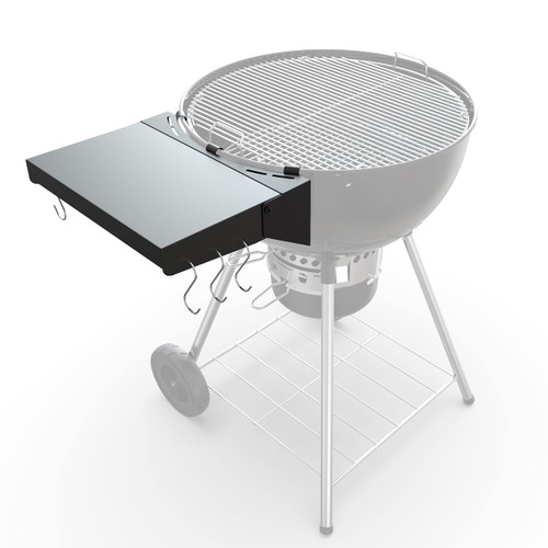 STANHERD Kettle Grill Table Side Shelf for Weber 22" Kettle Charcoal Grills, Foldable Weber Kettle Grill Accessory with 6 Tool Hangers, Black Powder Coated BBQ Table