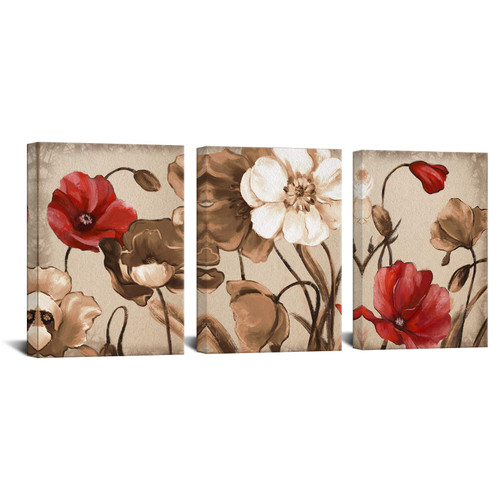 Biuteawal Vintage Wall Art Brown Flowers Painting Bedroom Wall Decor 3 Pieces Canvas Print Brown Blossom Floral Pictures Abstract Artwork Bathroom Living Room Decoration Framed Ready to Hang