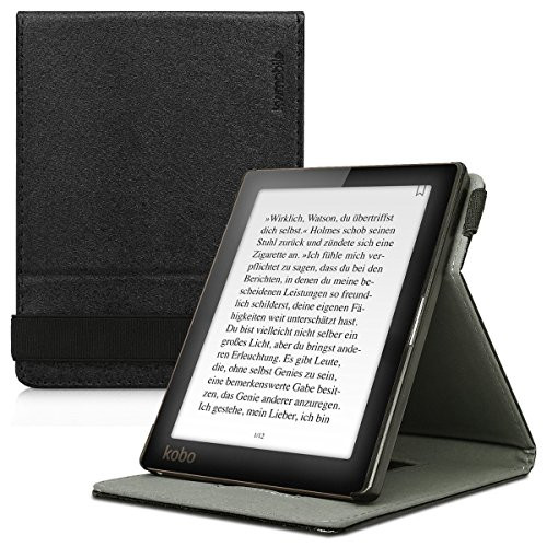 kwmobile Cover for Kobo Aura Edition 1 - PU Leather e-Reader Case with Built-in Hand Strap and Stand - Black