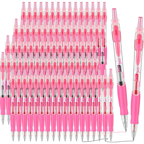 200 Pcs Breast Cancer Awareness Pens Pink Ribbon Pens Bulk Retractable Gel Roller Ball Pen Fine Point Gel Ink Pens Breast Cancer Accessories for Women Girls Gift