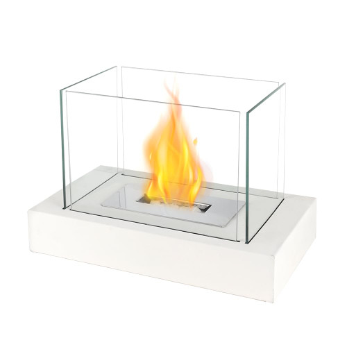 Rectangular Tabletop Fire Bowl Pot with Four-Sided Glass 13.5" L Portable Tabletop Fireplace Clean Burning Bio Ethanol Ventless Fireplace for Indoor Outdoor Patio Parties Events(White)