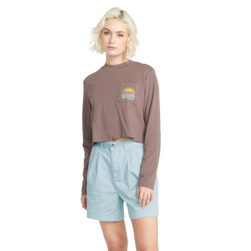 Volcom Women's Pocket Dial Long Sleeve Tee, Slate Grey