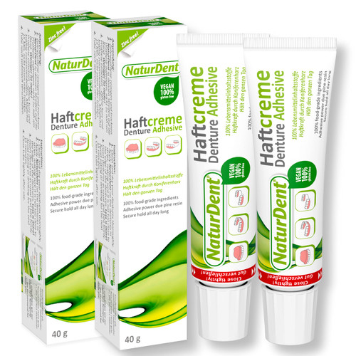 NaturDent Natural Denture Adhesive | Holds Dentures Longer and Stronger with NO Yucky Taste NO Zinc NO Paraben | Smile and Eat with Confidence | Gifts for Anyone with Dentures (2 Tubes)
