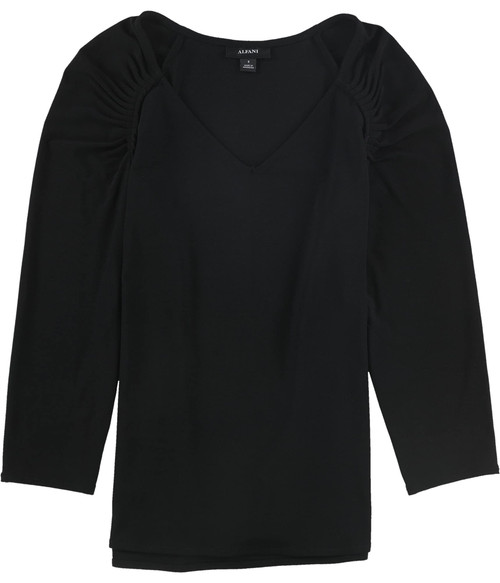 Alfani Ruched-Sleeve Top DEEP Black M