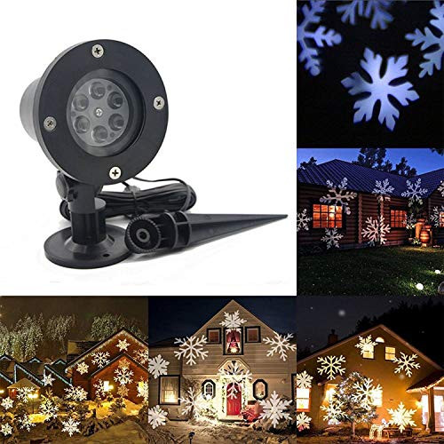 Christmas Snowflake Projector Lights,AVEKI LED Rotating White Snowflakes Spotlight Waterproof Moving Automatically Decorative Landscape Lighting for Christmas Indoor Outdoor Decor (White-Snowflake)