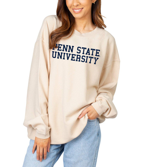 chicka-d NCAA Penn State Nittany Lions Womens Corded Crew Pullover Sweatshirt, Natural, X-Large