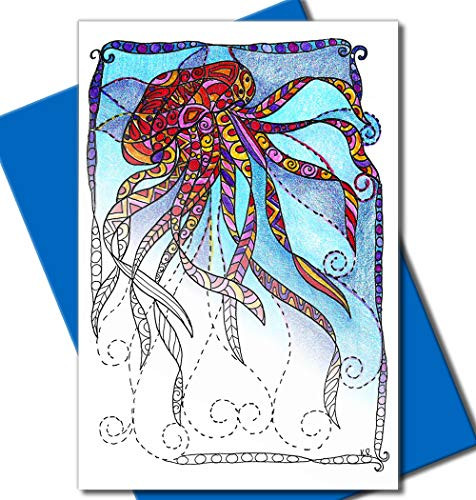 Art Eclect Under the Sea Coloring Greeting Cards for Adults | Birthdays or Thank You Note Cards | 12 Unique A6 Designs | Blue Envelopes Included
