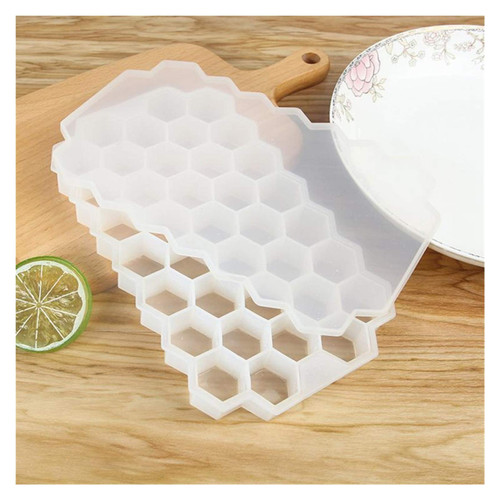 SUOER FAN Kitchen Honeycomb Ice Cube Mould 37 Cellular Silicone Ice Cube with Cover Ice Cube Mould Storage Container Drink Mould (Color : Transparent)
