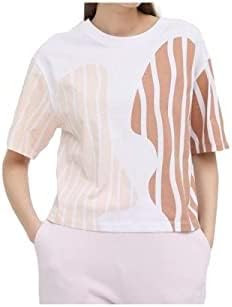 A|X Armani Exchange Women's Waves Print Cropped T-Shirt, Optic White, Extra Extra Large
