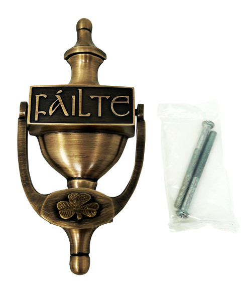 Exclusively Irish Door Knocker for Front Door Failte Shamrock Brass Knocker Gift for Home 8' (Antique Brass)