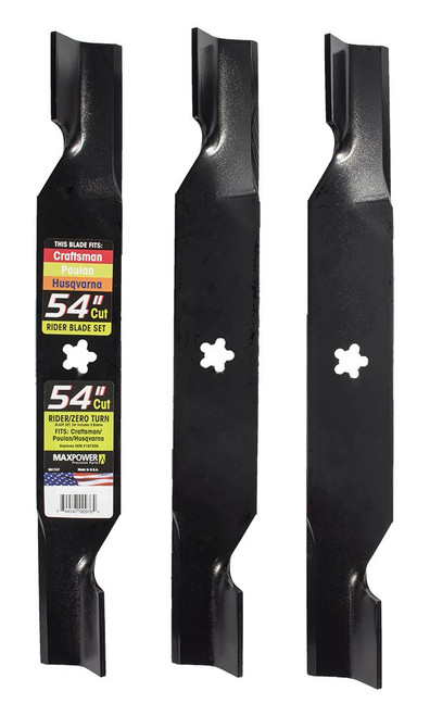 MaxPower 561747B 3 Blade Set for Many 54 in. Cut Craftsman, Husqvarna, Poulan Mowers Replaces OEM #'s 187256 and 532187256,yellow