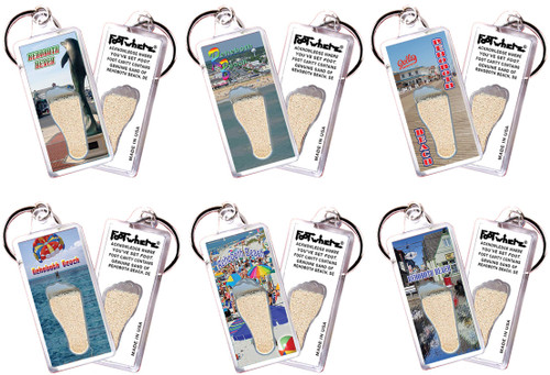 FootWhere Rehoboth Beach Souvenir Keychains. 6 Piece Set. Made in USA