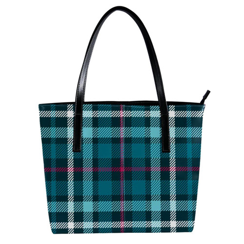 RODAILYCAY Leather Handbag for Women Large Capacity Top Handle Satchel Bucket Purses Shoulder Bag Blue Scottish Plaid