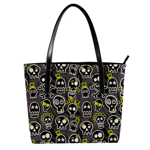 RODAILYCAY Leather Handbag for Women Large Capacity Top Handle Satchel Bucket Purses Shoulder Bag Skull