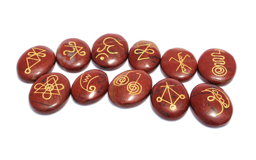 Jet Red Jasper K-Aruna Reiki 11 Stone Set Oval Crystal Gemstone Engraved Healing Chakra Balancing Pouch Spiritual Free Booklet Crystal Therapy Image is JUST A Reference.