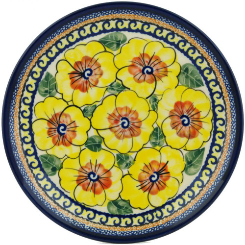 Polish Pottery Dessert Plate 7-inch Lemon Poppies UNIKAT