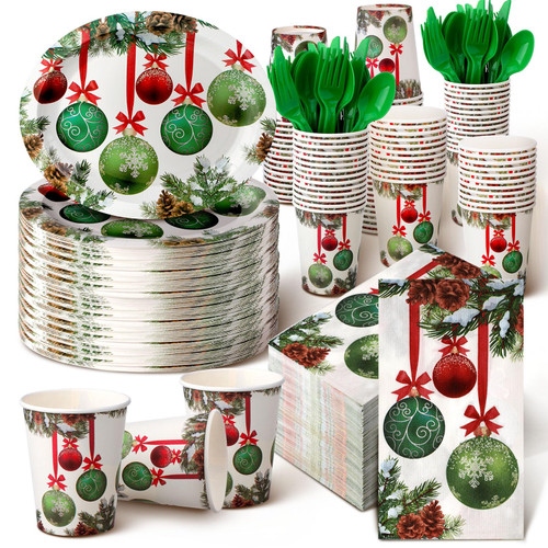 Umigy 350 Pcs Christmas Disposable Dinnerware Set Christmas Party Supplies Tableware 50 Oval Paper Plates 50 9 Ounce Cup 100 Napkin and 50 Set Knives Forks Spoon for Wedding Birthday Xmas Party Guest Umigy 350 Pcs Christmas Disposable Dinnerware Set Christmas Party Supplies Tableware 50 Oval Paper Plates 50 9 Ounce Cup 100 Napkin and 50 Set Knives Forks Spoon for Wedding Birthday Xmas Party Guest