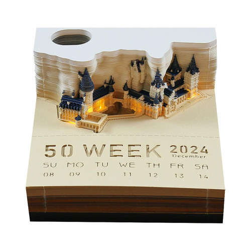 RSLIPIN 2024 Desk Calendar Memo Pad, 3D Magic Castle Weekly Calendar Notepad With Light&Pen Holder, 3D Memo Pad DIY Decoration Gift RSLIPIN 2024 Desk Calendar Memo Pad, 3D Magic Castle Weekly Calendar Notepad With Light&Pen Holder, 3D Memo Pad DIY Decoration Gift