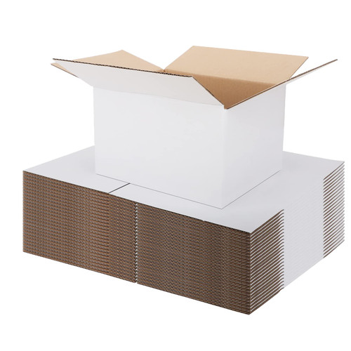 Mat Board Center, Shipping Boxes 10x8x6 Inches for Mailing Moving Packaging, 25 Pack Corrugated Cardboard Boxes for Small Business, White
