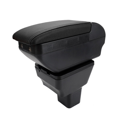 LEZZYRUCK Car Armrest Box Fits for 2016-2019 Nissan Versa Almera Double Layer Centre Console Large Storage Box with 4 USB Charging Ports Black Stitching