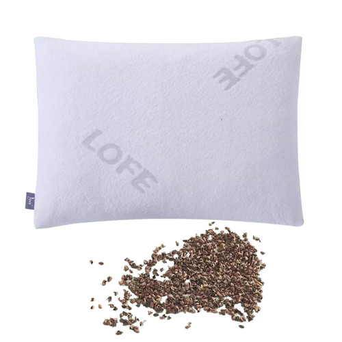 Lofe Organic Buckwheat Pillow for Sleeping - Small Travel Size(14x20) with Bamboo Pillowcase, Adjustable Loft, Breathable for Cool Sleep, Cervical Support for Back and Side Sleepers(Tartary Buckwheat)