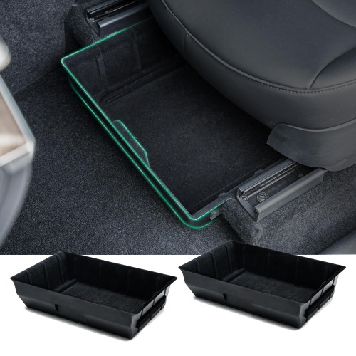 OtriFowd Under Seat Storage Tray for Tesla Model Y, ABS Flocking Storage Box, Model Y Accessories 2021 2022 2023, Hidden Organizers for Driver and Passenger Seat - 2 Pieces