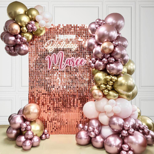 Rose Gold Shimmer Wall Backdrop 12PCS Square Sequin Shimer Wall Panel Backdrop for Birthday Party,Wedding,Anniversary Decoration