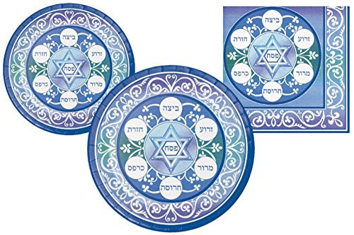 Passover Seder Party Supply Pack! Bundle Includes Paper Plates & Napkins for 8 Guests
