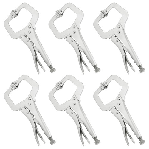 6 Pack 11 Inch C Clamp Locking Pliers,Locking C Clamp, Adjustable Nickel Plated C Pliers For Wood Working, Welding, Electrician Maintenance and more, by GENHAKON