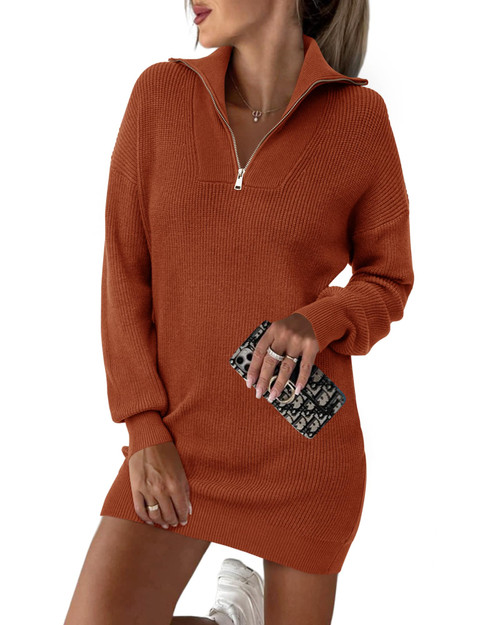 BTFBM Womens Casual Long Sleeve Half Zip Pullover Sweaters Solid V Neck Collar Ribbed Knitted Loose Slouchy Jumper(Zipper Orange, Medium)