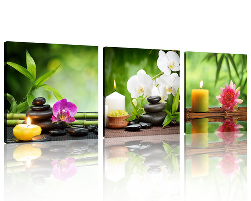 TutuBeer 3 Panel Spa Still Life with Aromatic Candles and Zen Stones Modern Wall Decor Home Decoration Gallery Canvas Wrap Giclee Print & Ready to Hang Stretched and Framed Each Panel 16x16inch
