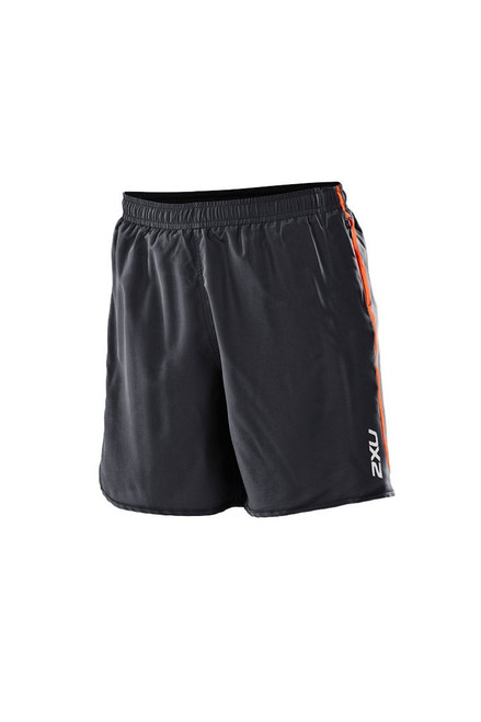 2XU Men's Run Short - Medium Leg, Black/Burnt Orange, Small