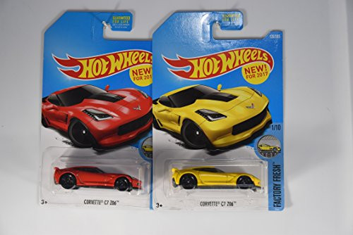 Hot Wheels 2017 Factory Fresh Corvette C7 Z06 1/10, Set of 2 Cars: Red & Yellow Hot Wheels 2017 Factory Fresh Corvette C7 Z06 1/10, Set of 2 Cars: Red & Yellow