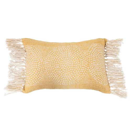 Creative Co-Op Stonewashed Cotton Slub Lumbar Dot Pattern and Fringe Pillow, 16" L x 24" W x 2" H, Yellow Creative Co-Op Stonewashed Cotton Slub Lumbar Dot Pattern and Fringe Pillow, 16" L x 24" W x 2" H, Yellow