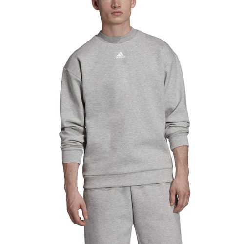 adidas Men's Must Haves 3-Stripes Crew Medium Gray Heather/White Medium