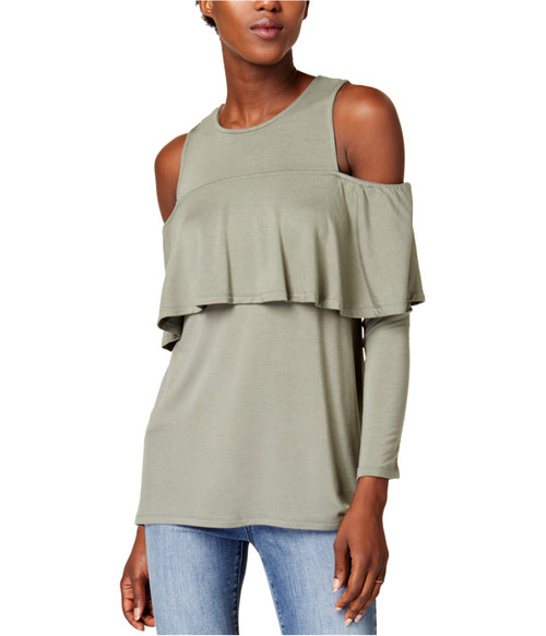 kensie Womens Cold Shoulder Knit Blouse, Green, X-Small