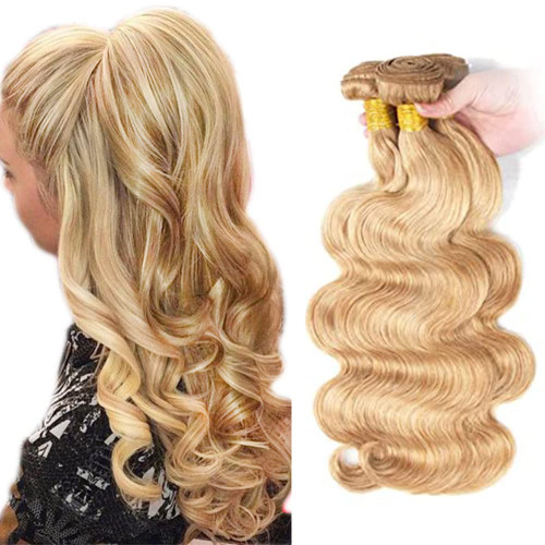 P27/613 Highlight Body Wave Bundles Honey Blonde Hair 3 Bundles 8 10 12 Inch Tow Tone Human Hair Bundles Unprocessed Virgin Hair Weave Double Weft No Tangle Hair Bundles