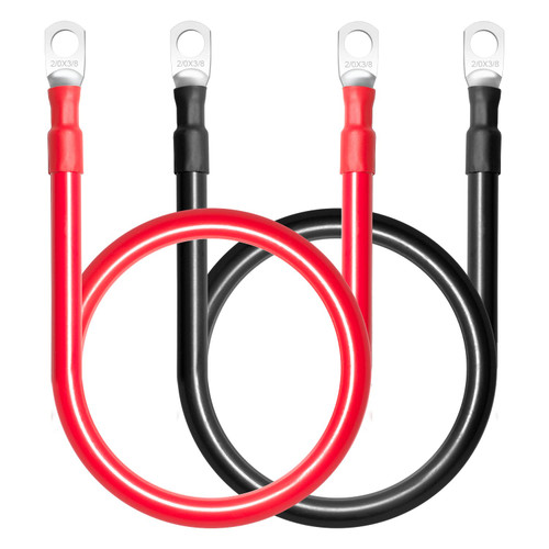MILAPEAK 2/0 AWG Battery Cables, 2 Feet 2/0 Gauge Marine Battery Inverter Cable Set With 3/8" Terminals Lugs (Positive and Negative) for Solar, Rv, Car, Boat, Motorcycle, Automotive (Black and Red)