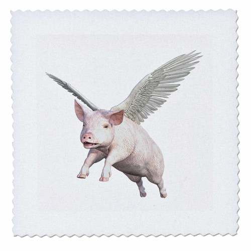 3dRose Flying Pink Pig Flying to The Left and Front - Quilt Squares (qs-376291-8)